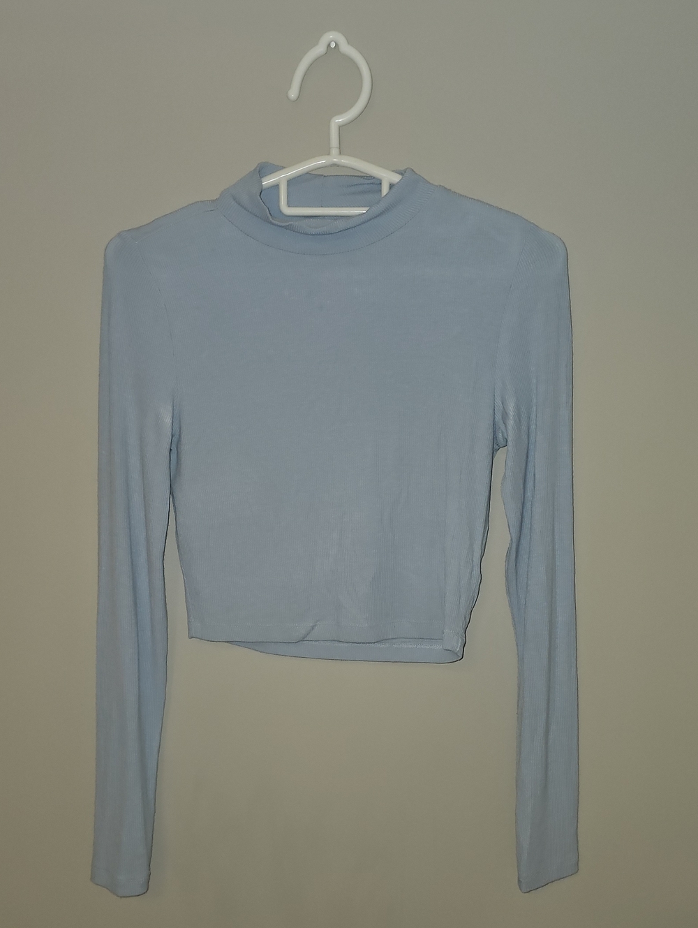 M Harlow Pastel Blue Mock Neck Long Sleeve Crop Top